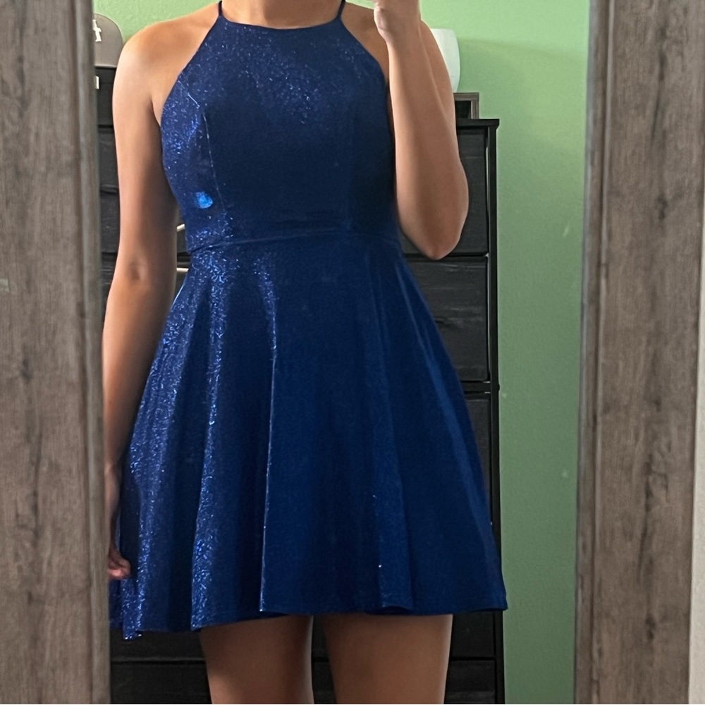 Backless, Royal Blue, Glittery homecoming dress. Size 7 from City Vibe. POCKETS!